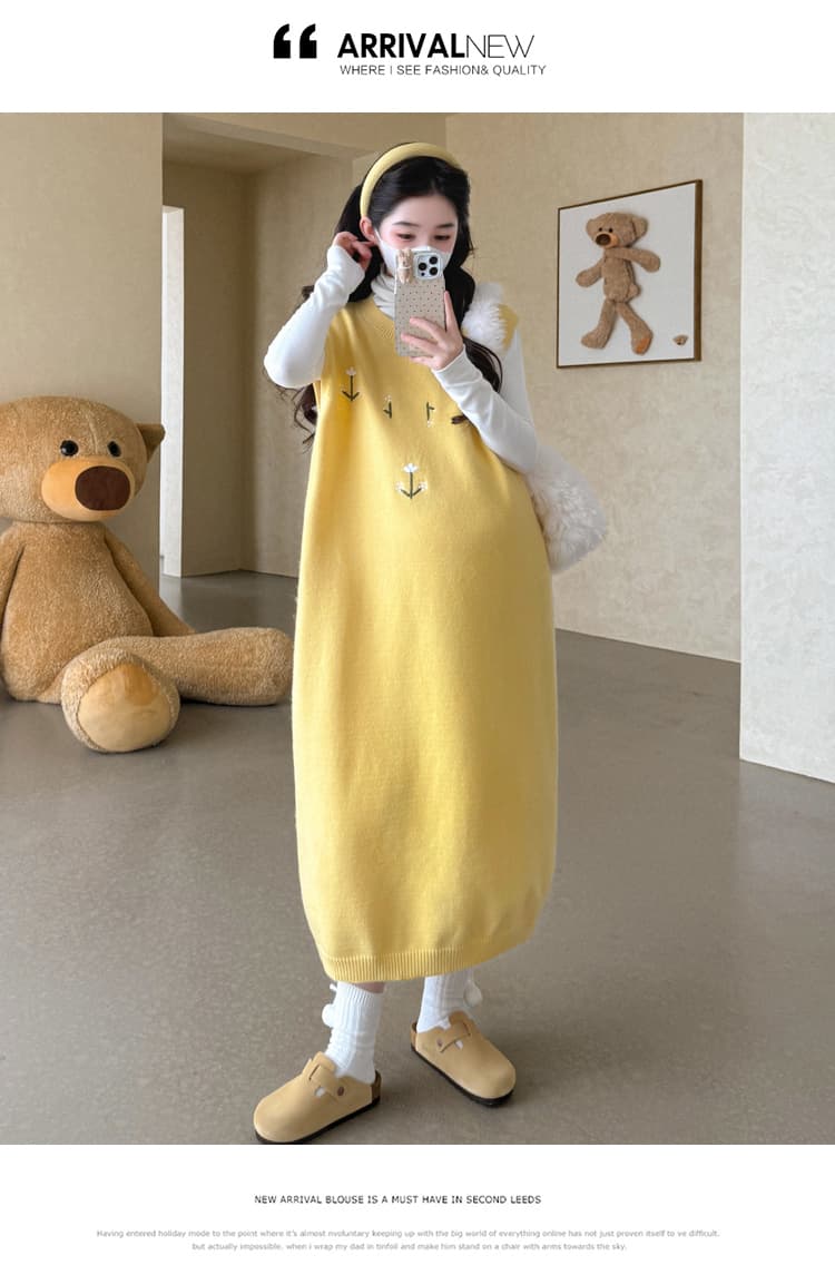실사 빅 사이즈 임산부 겨울 의류 느긋한 두꺼운 스웨터 조끼 스커트 기본 셔츠 투피스 세트 임산부 세트 상세 이미지 12