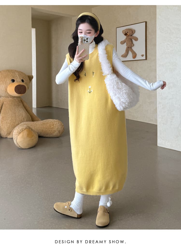 실사 빅 사이즈 임산부 겨울 의류 느긋한 두꺼운 스웨터 조끼 스커트 기본 셔츠 투피스 세트 임산부 세트 상세 이미지 20