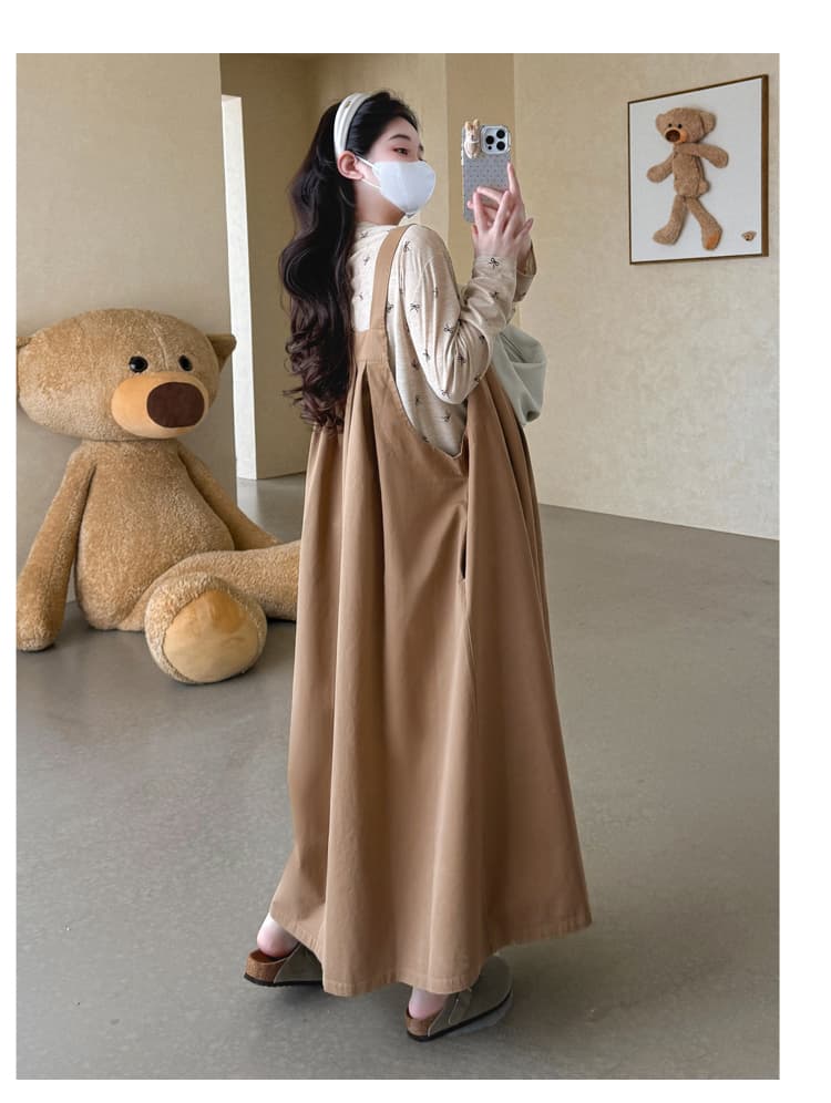 실사 새로운 한국 스타일 임산부 가을 의상 빅 사이즈 임산부 멜빵 스커트 기본 셔츠 투피스 세트 인터넷 유명인 임산부 세트 상세 이미지 13