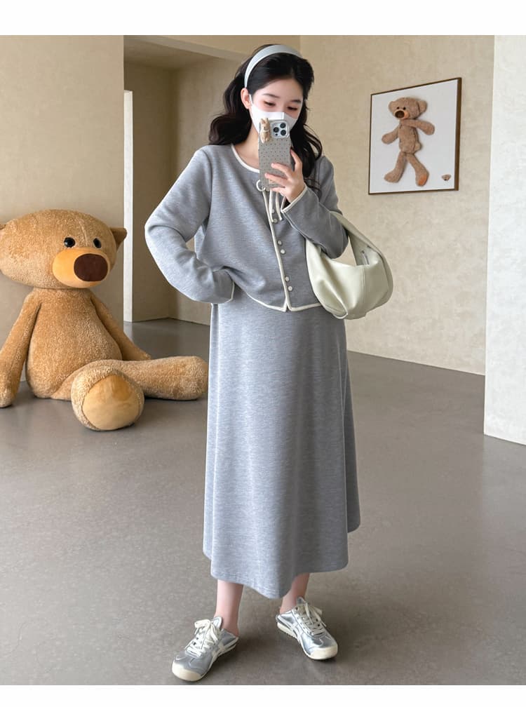 실사 새로운 출산 착용 한국 스타일 임산부 투피스 세트 게으른 느슨함 센스 니트 조끼 스커트 작은 열림 셔츠 세트 상세 이미지 36