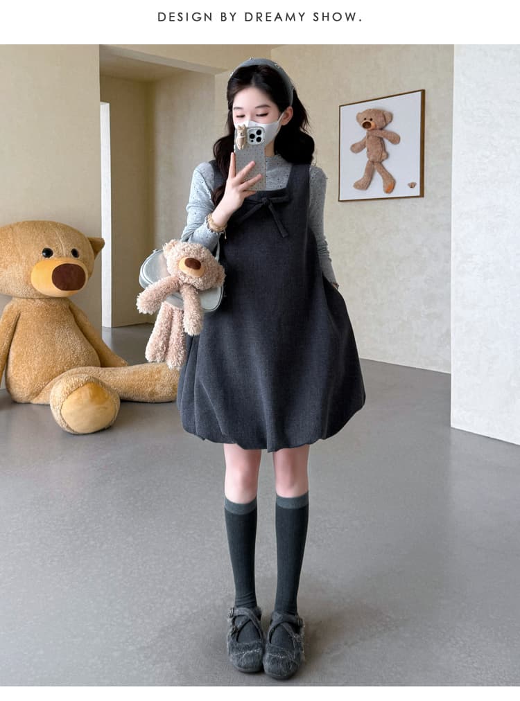 실사 새로운 출산 착용 빅 사이즈 모직 임산부 꽃밭 치마 기본 셔츠 투피스 세트 한국 스타일 임산부 세트 상세 이미지 13