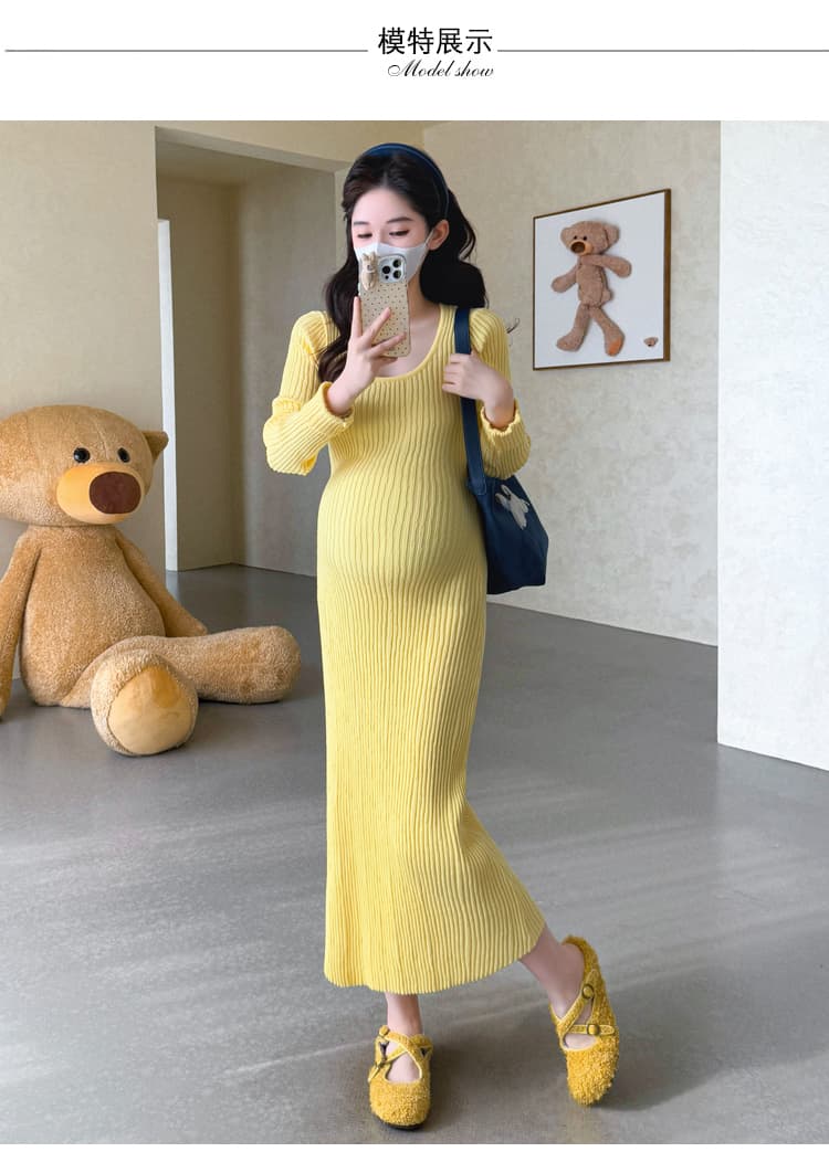 실사 새로운 출산 착용 몸매 가꾸기 슬림해 보이는 임산부 스웨터 드레스 한국 스타일 임산부 기본 셔츠 빅 사이즈 임산부 겨울 의류 상세 이미지 11