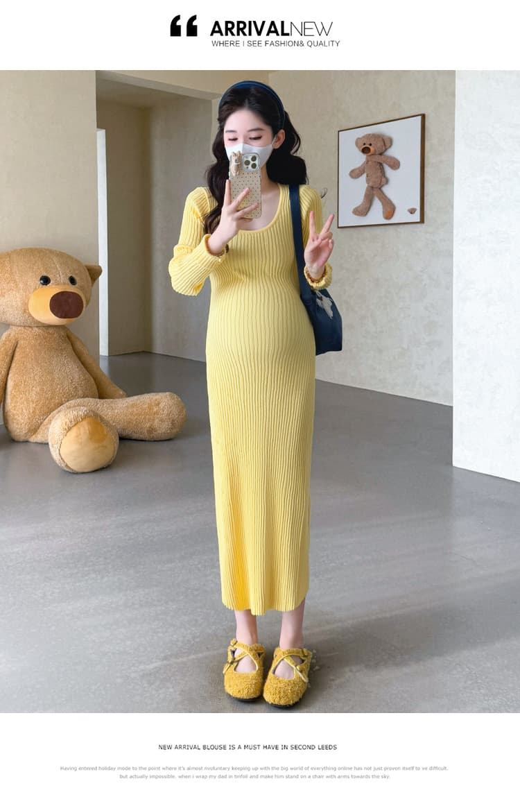 실사 새로운 출산 착용 몸매 가꾸기 슬림해 보이는 임산부 스웨터 드레스 한국 스타일 임산부 기본 셔츠 빅 사이즈 임산부 겨울 의류 상세 이미지 13