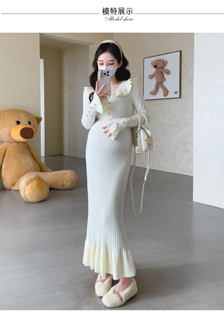 실사 새로운 출산 착용 빅 사이즈 니트 임산부 드레스 한국 스타일 임산부 기본 스커트 임산부 인어 꼬리 스커트 상세 이미지 11