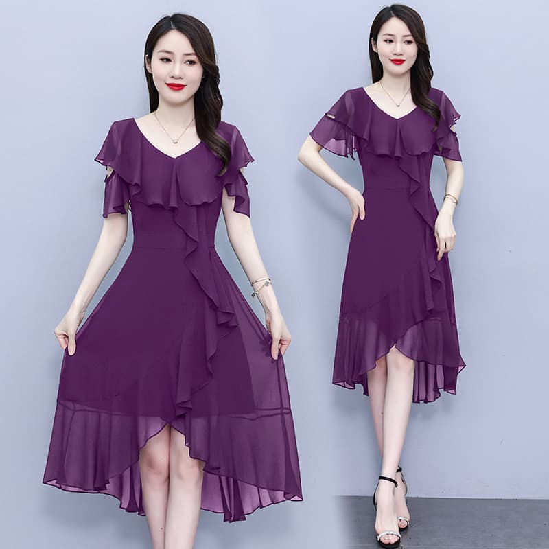 실사 검정색 쉬폰 드레스 여름 드레스 2025 년 새로운 홀로우 아웃 오프숄더 슬림해 보이는 품격 요정 여신 팬 롱 스커트 이미지 3