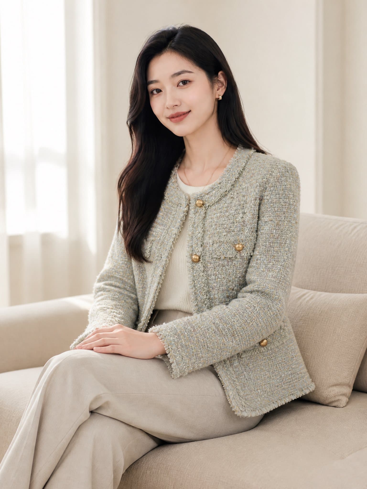작은 샤넬 스타일 여성 코트 2026 가을 의상 새로운 빛 럭셔리 천 금빛 바람 명문 여성 고급 센스 프랑스식 녹색 맨위 이미지 3