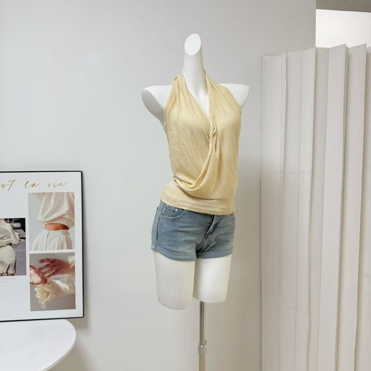 udressy 직접 만든 주간 실크 한 여성 뜨개질 행침 목 백리스 조끼 삼색 이미지 3