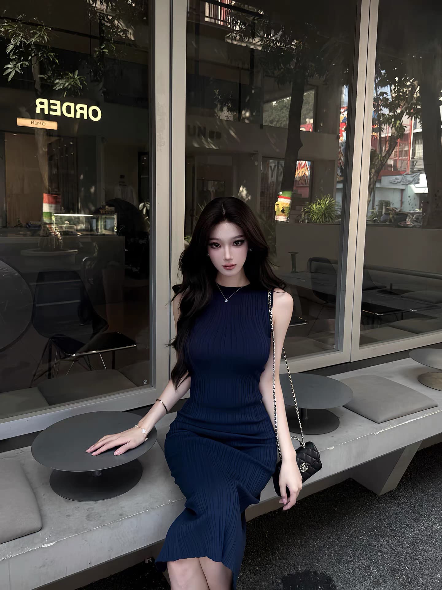 높음 지혜 센스 니트 민소매 조끼 스커트 타이트 스커트 여성 로얄 자매 바람 몸매 가꾸기 슬림해 보이는 인사이드 가져 가라. 여성 드레스 상세 이미지 7