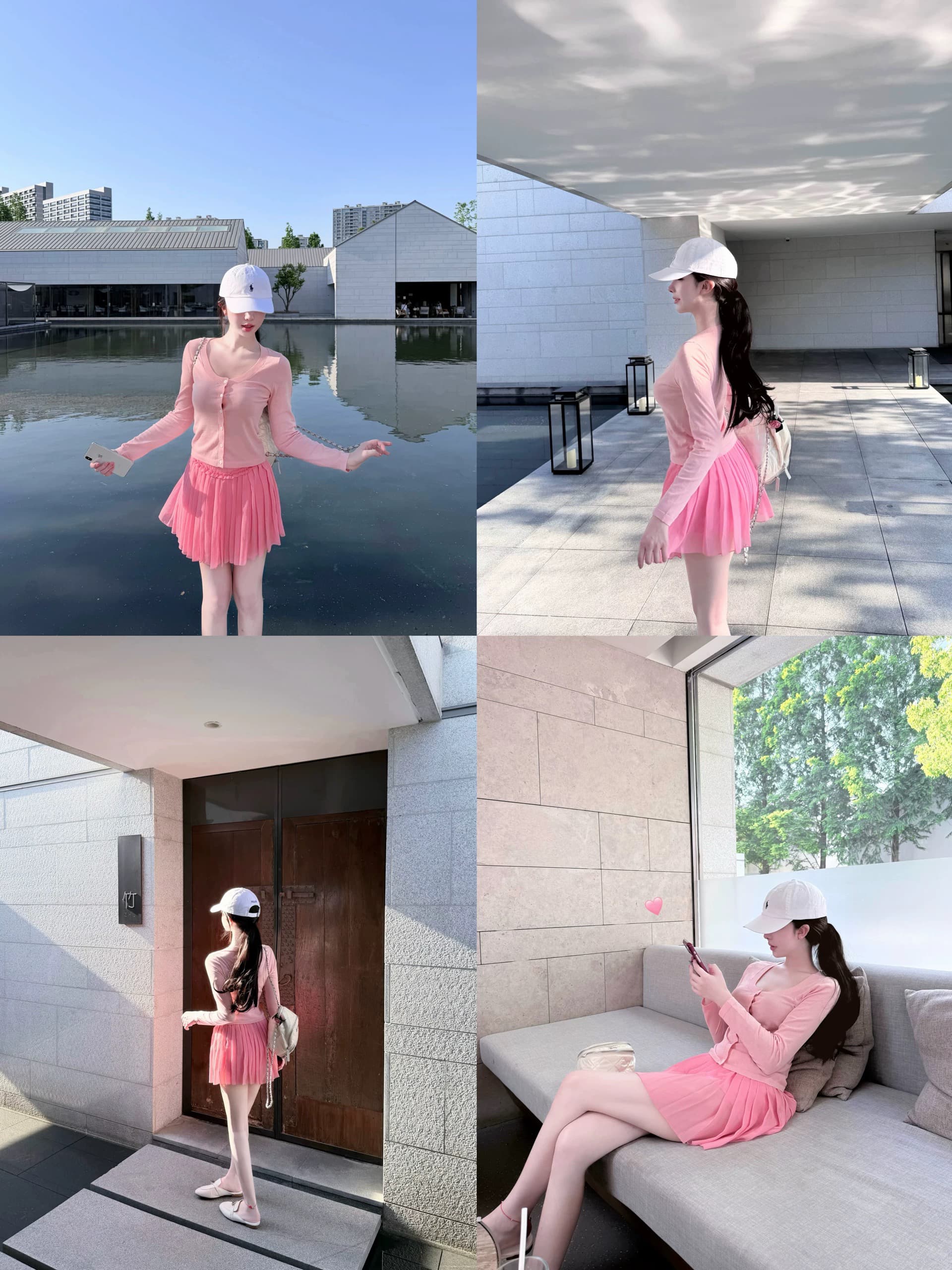 lilyqin 달콤한 복숭아 5 13 19 00 복숭아 분말 실 플리츠 반 스커트 있음 안감 안전 바지 이미지 3