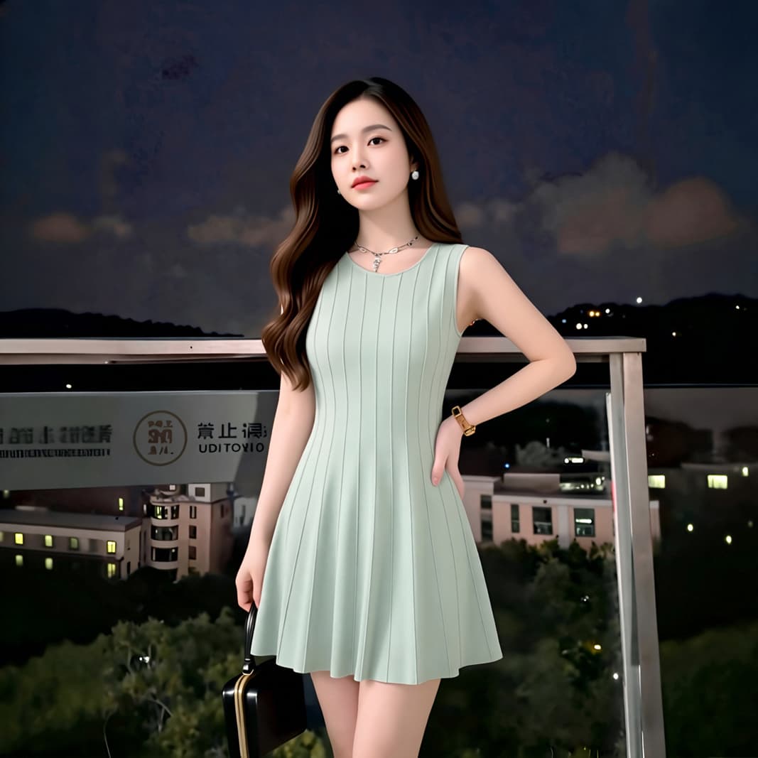 작은 키 여름 여성 몸매 가꾸기 고유 한 Chic 보라색 민소매 허리 수축 드레스 인사이드 가져 가라. 퍼프 한 마디 기본 스커트 상세 이미지 11
