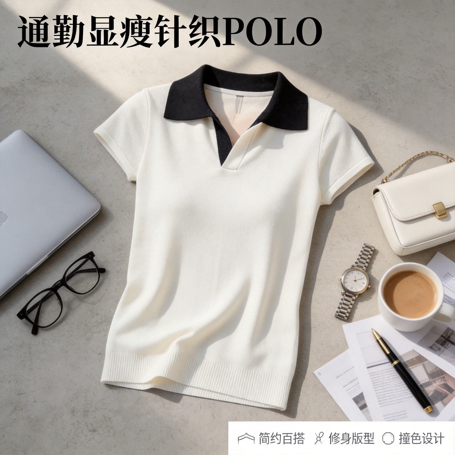 한 부서 출퇴근 바람 배색 POLO 칼라 얼음 실크 니트 반팔 여성 여름 프랑스식 캐주얼 다용도 루즈핏 일상 맨위 상세 이미지 1