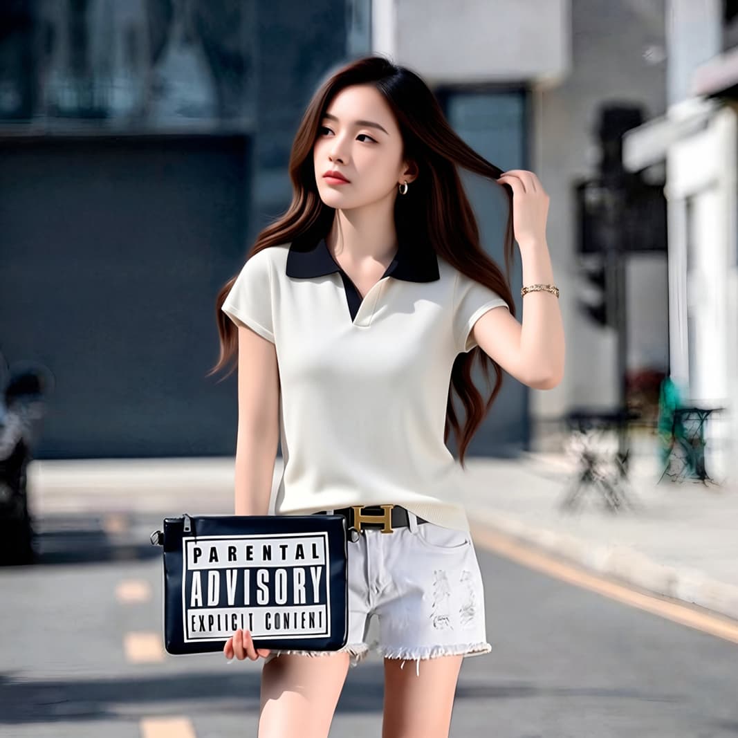 한 부서 출퇴근 바람 배색 POLO 칼라 얼음 실크 니트 반팔 여성 여름 프랑스식 캐주얼 다용도 루즈핏 일상 맨위 상세 이미지 10