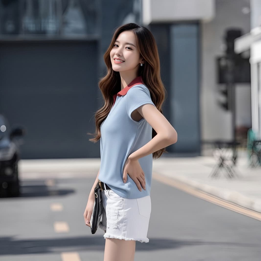 한 부서 출퇴근 바람 배색 POLO 칼라 얼음 실크 니트 반팔 여성 여름 프랑스식 캐주얼 다용도 루즈핏 일상 맨위 상세 이미지 11