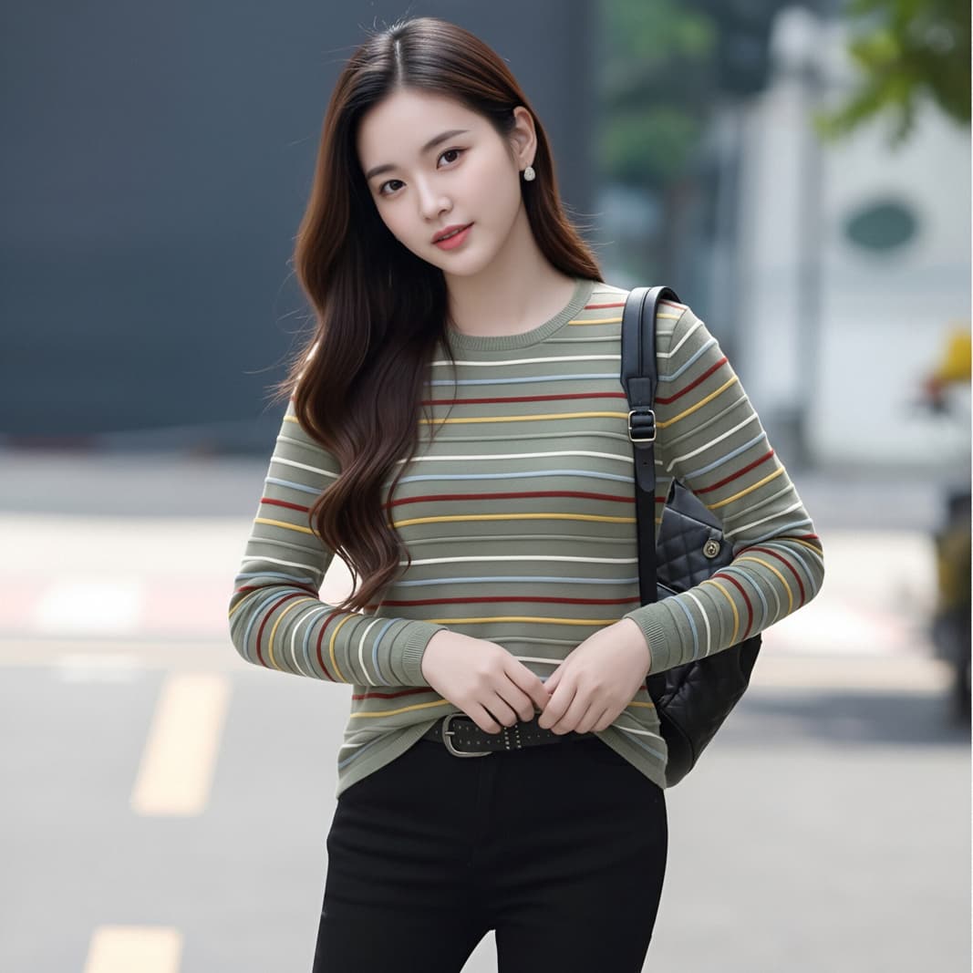 2026 봄 레트로 스트라이프 바람 긴팔 니트 스웨터 여성 루즈핏 라운드 넥 다용도 슬림해 보이는 인사이드 잡아라. 의류 상세 이미지 6