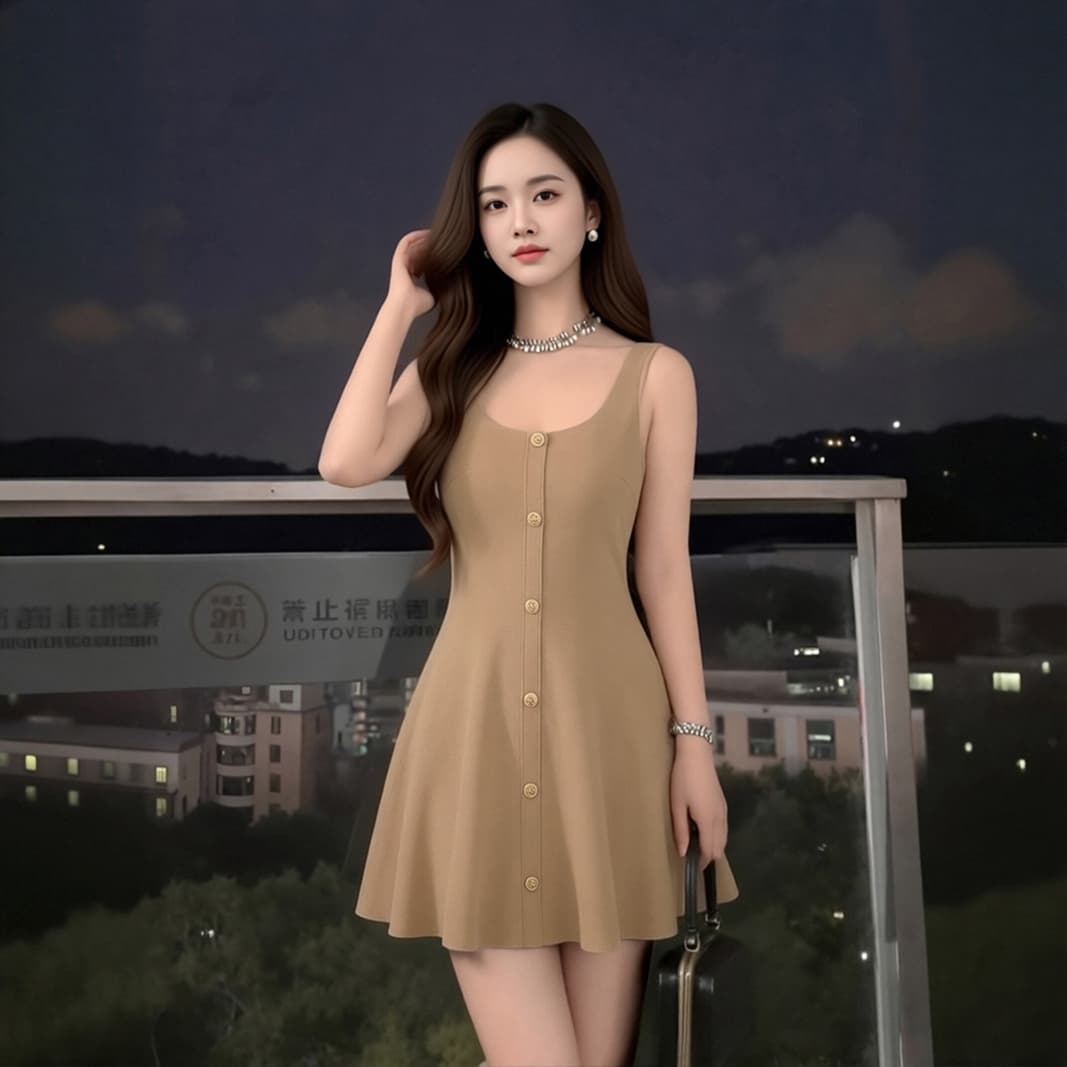 빅 사이즈 여성 의류 지방 mm 프랑스식 광장 칼라 민소매 조끼 원피스 2026 여름 허리 수축 슬림해 보이는 품격 미니 스커트 이미지 3