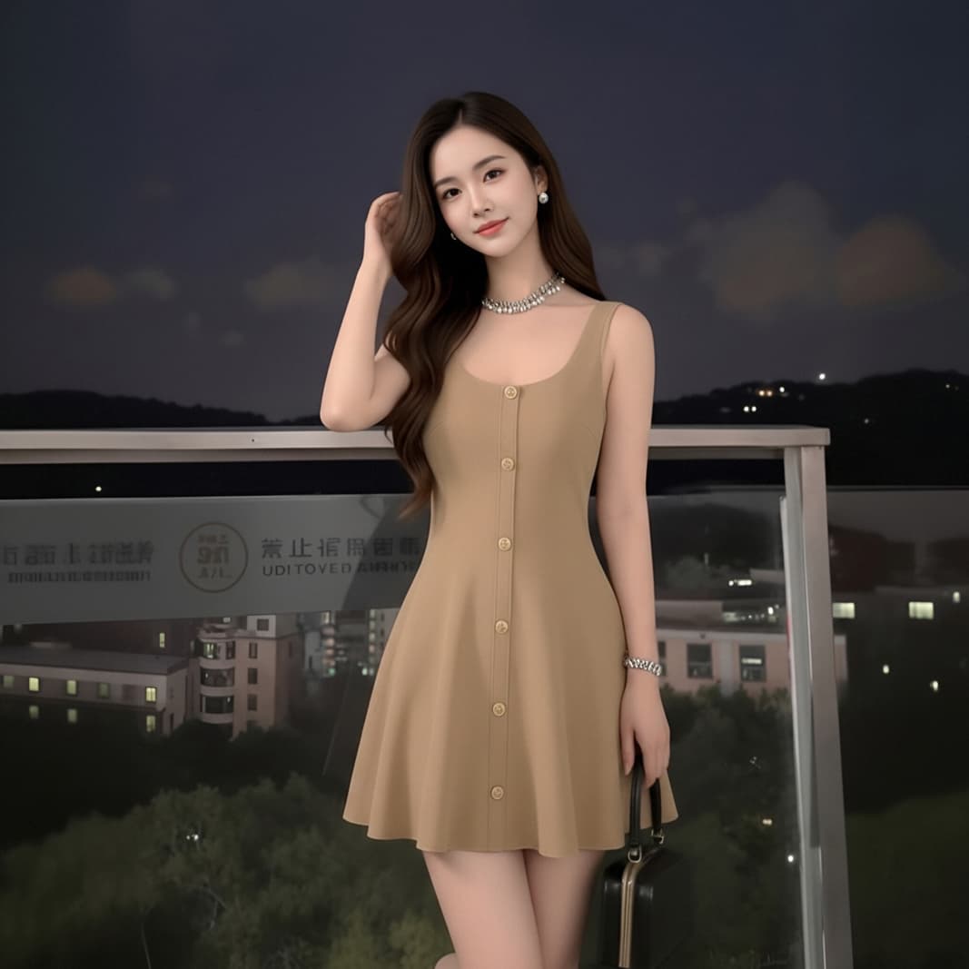 빅 사이즈 여성 의류 지방 mm 프랑스식 광장 칼라 민소매 조끼 원피스 2026 여름 허리 수축 슬림해 보이는 품격 미니 스커트 이미지 4