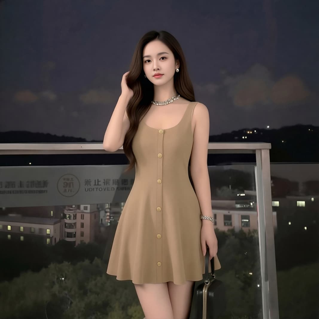 빅 사이즈 여성 의류 지방 mm 프랑스식 광장 칼라 민소매 조끼 원피스 2026 여름 허리 수축 슬림해 보이는 품격 미니 스커트 상세 이미지 7