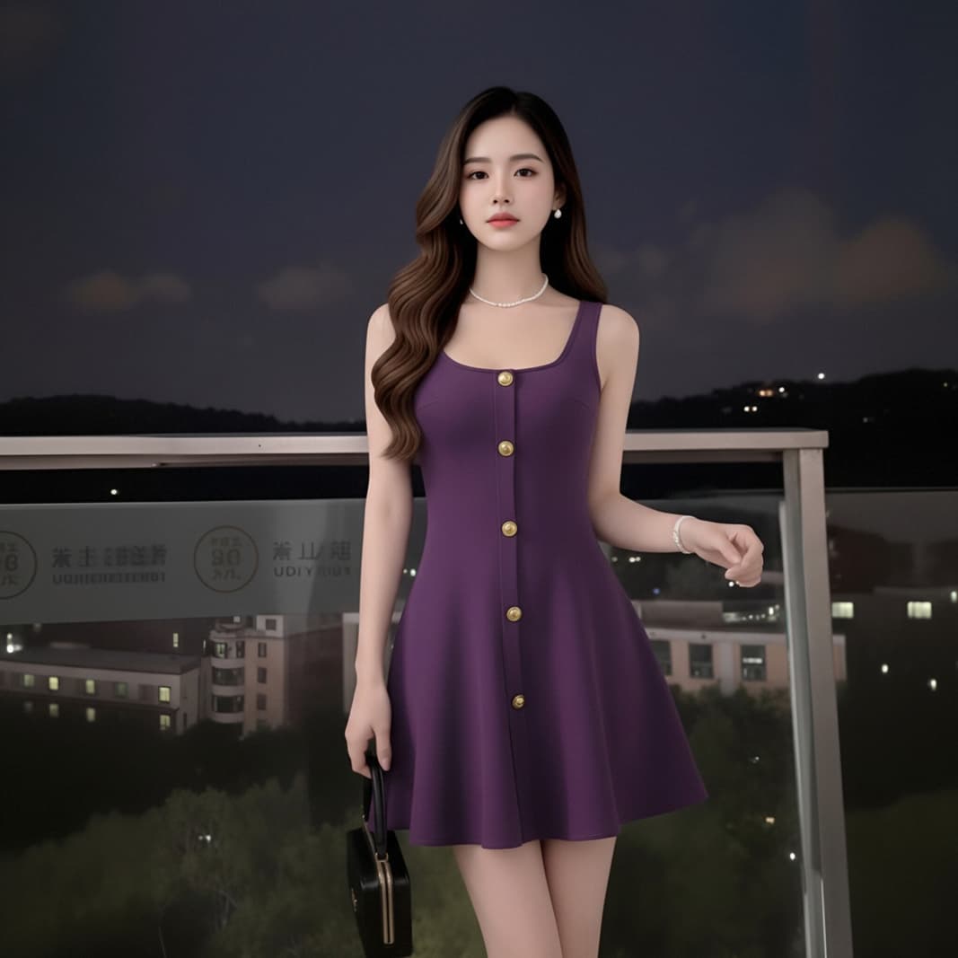 빅 사이즈 여성 의류 지방 mm 프랑스식 광장 칼라 민소매 조끼 원피스 2026 여름 허리 수축 슬림해 보이는 품격 미니 스커트 상세 이미지 10
