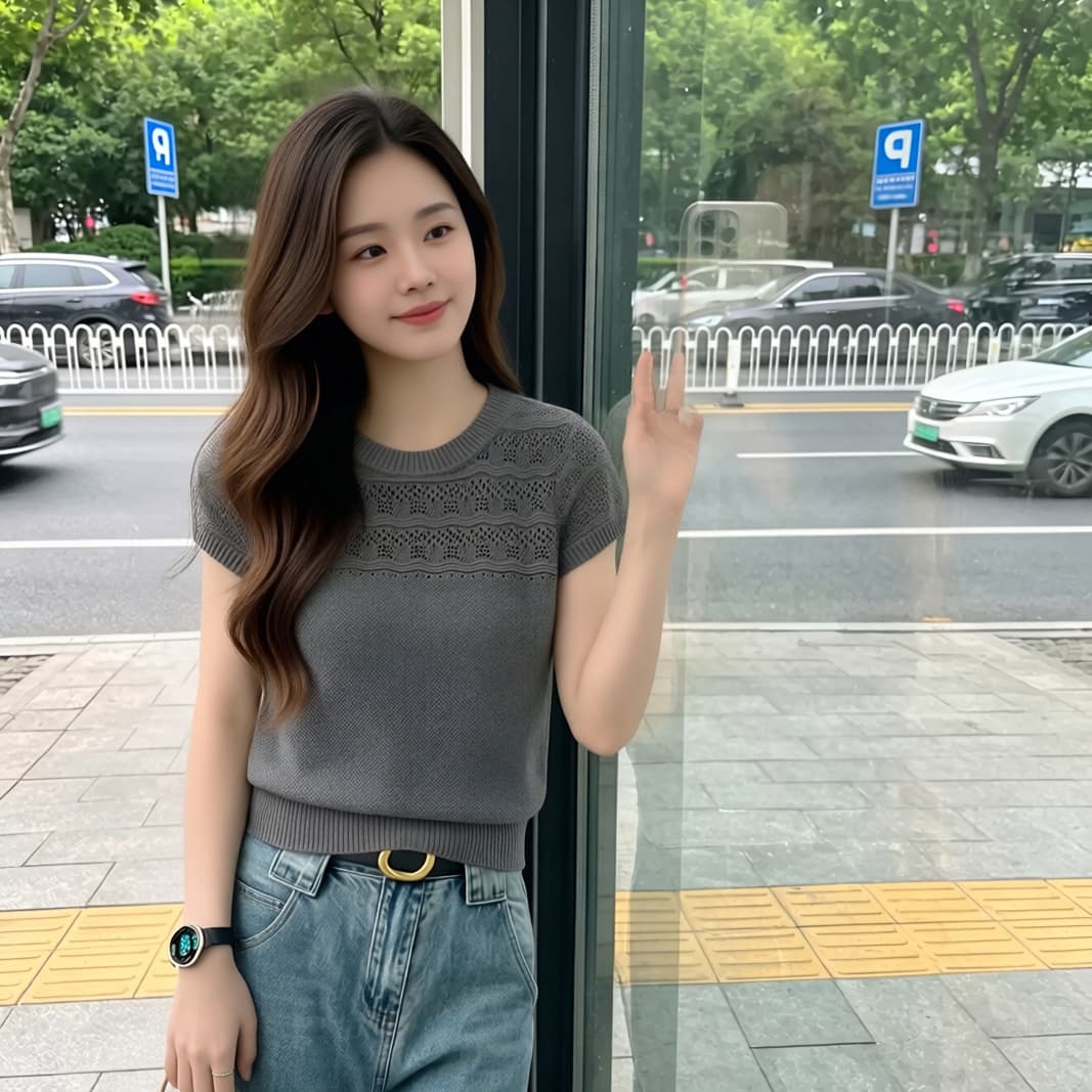 고유 한 아름다운 얇은 스타일 니트 스웨터 반팔 여성 여름 디자인 센스 자수 홀로우 아웃 맨위 상세 이미지 7