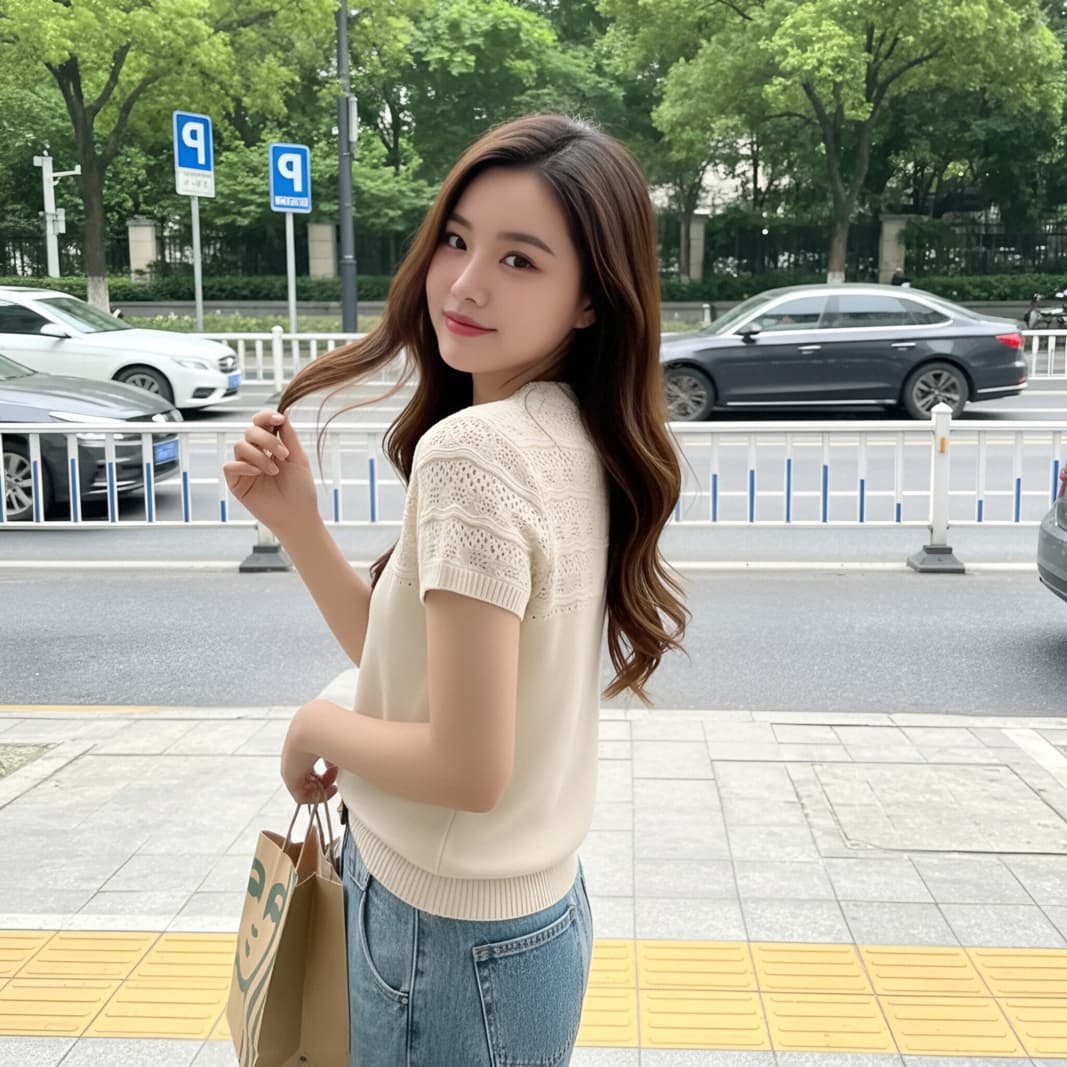 고유 한 아름다운 얇은 스타일 니트 스웨터 반팔 여성 여름 디자인 센스 자수 홀로우 아웃 맨위 상세 이미지 8