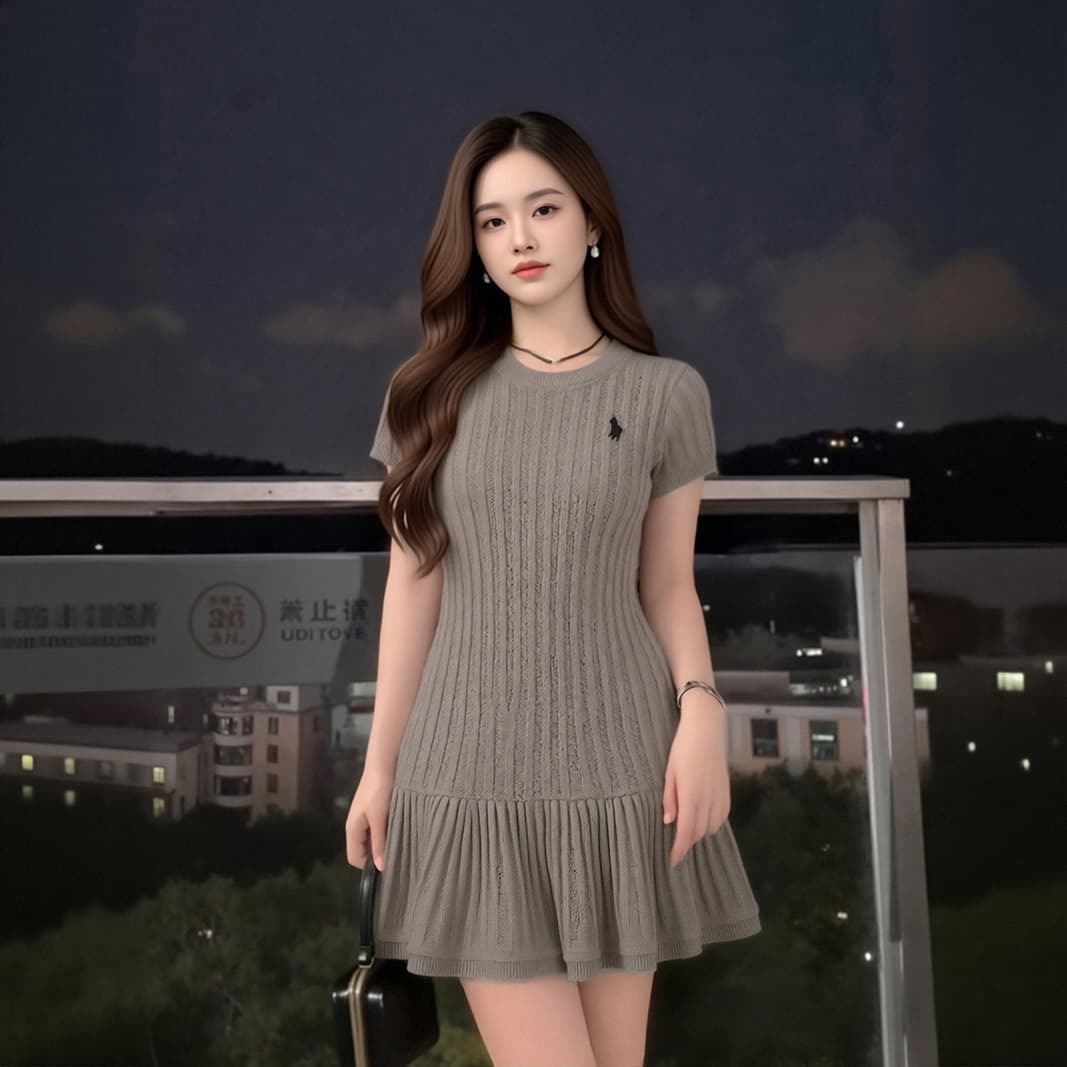 2026 년 여름 작은 키 착용 가져 가라. 회색 꽈배기 라운드 넥 순수한 욕망 바람 반팔 니트 여성 드레스 상세 이미지 6