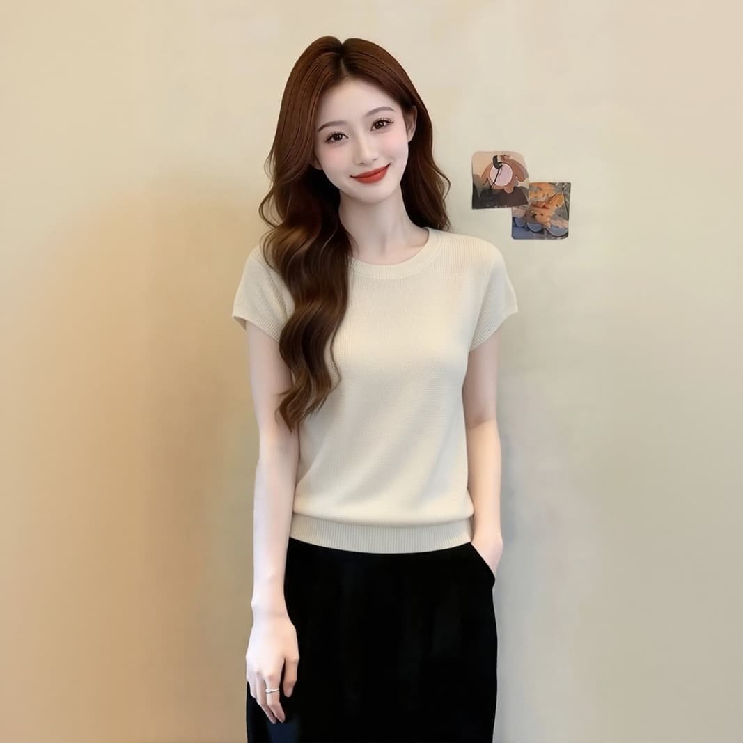 한 부서 디자인 센스 뒤로 홀로우 아웃 반팔 니트 스웨터 여성 2026 여름 새로운 외국 가스 연령 감소 Chic 맨위 트렌디 상세 이미지 1