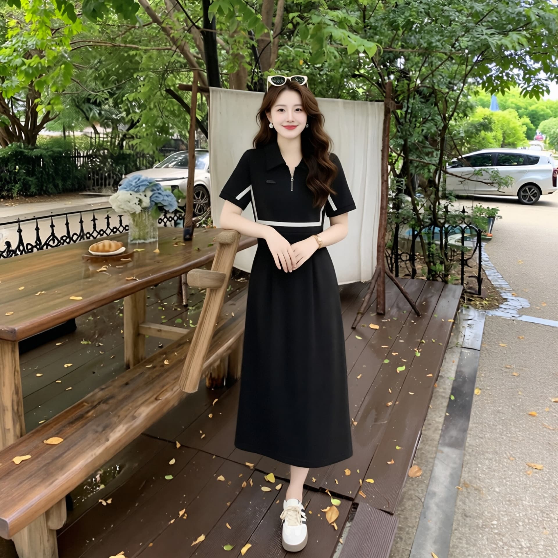 빅 사이즈 프랑스식 디자인 페이크 레이어드 polo 여성 드레스 여름 새로운 슬림해 보이는 표지 배 지방 mm 숨기기 고기 A라인 스커트 상세 이미지 4
