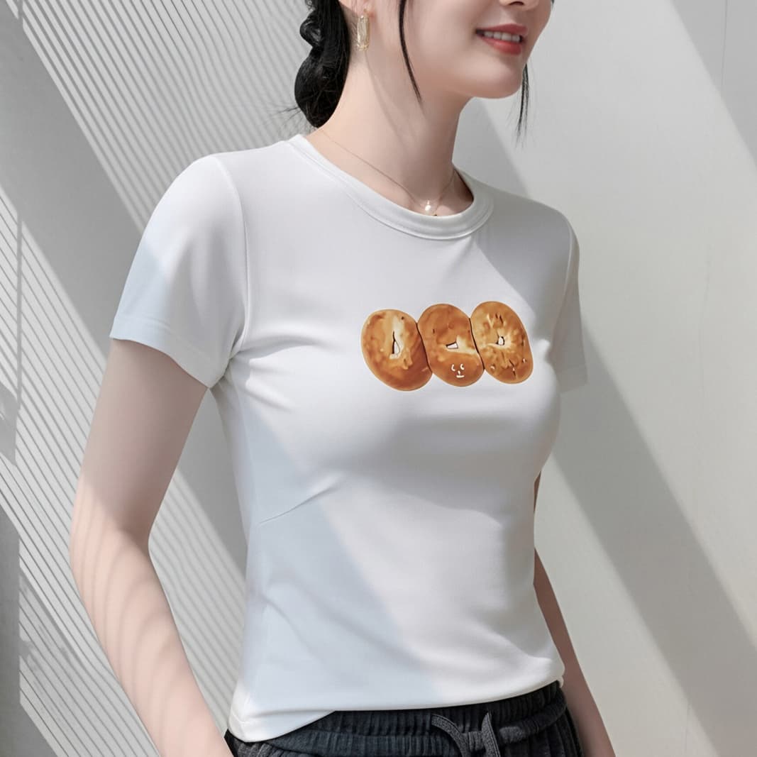 21 순면 210 그램 학원 스타일 달콤함 작은 청신 루즈핏 지방 mm 프린트 작은 심장 기계 반팔 맨위 이미지 3