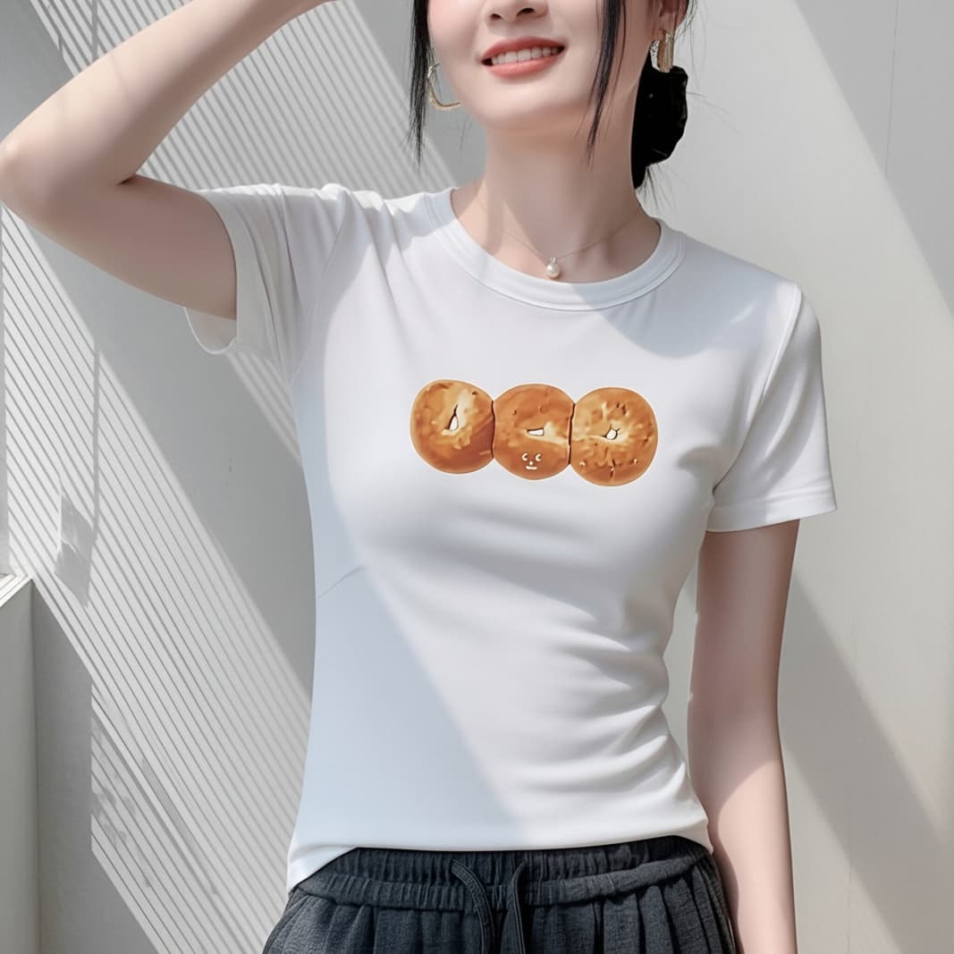 21 순면 210 그램 학원 스타일 달콤함 작은 청신 루즈핏 지방 mm 프린트 작은 심장 기계 반팔 맨위 상세 이미지 2