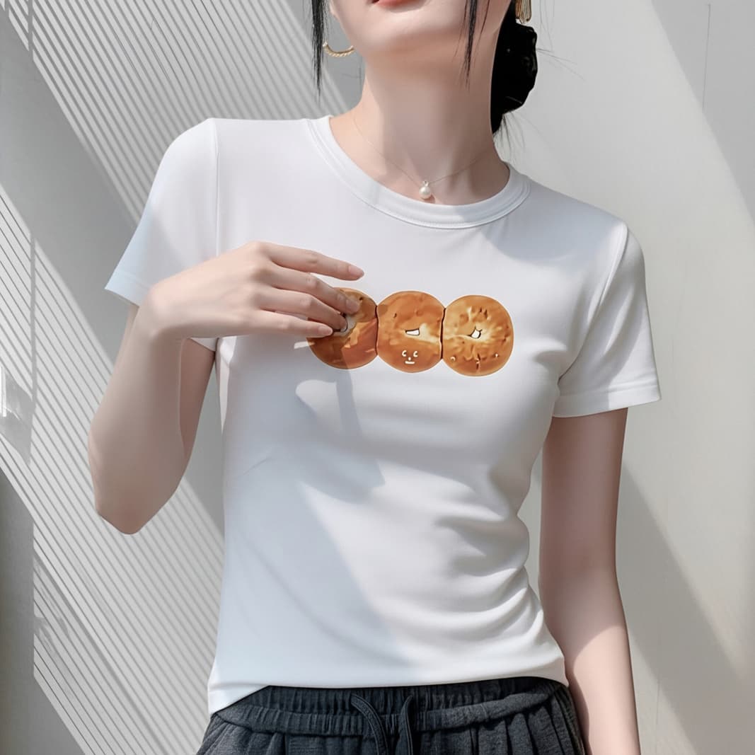 21 순면 210 그램 학원 스타일 달콤함 작은 청신 루즈핏 지방 mm 프린트 작은 심장 기계 반팔 맨위 상세 이미지 6