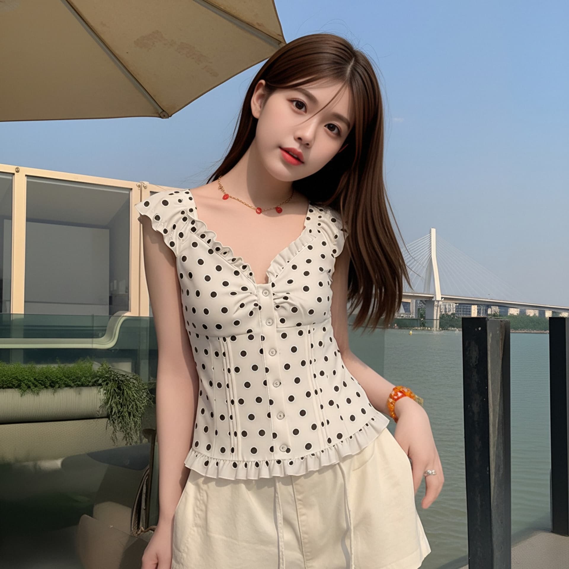 여름 신제품 프랑스식 레트로 도트 무늬 맨위 반팔 여자 레이스 슬림해 보이는 연령 감소 품격 셔츠 이미지 5