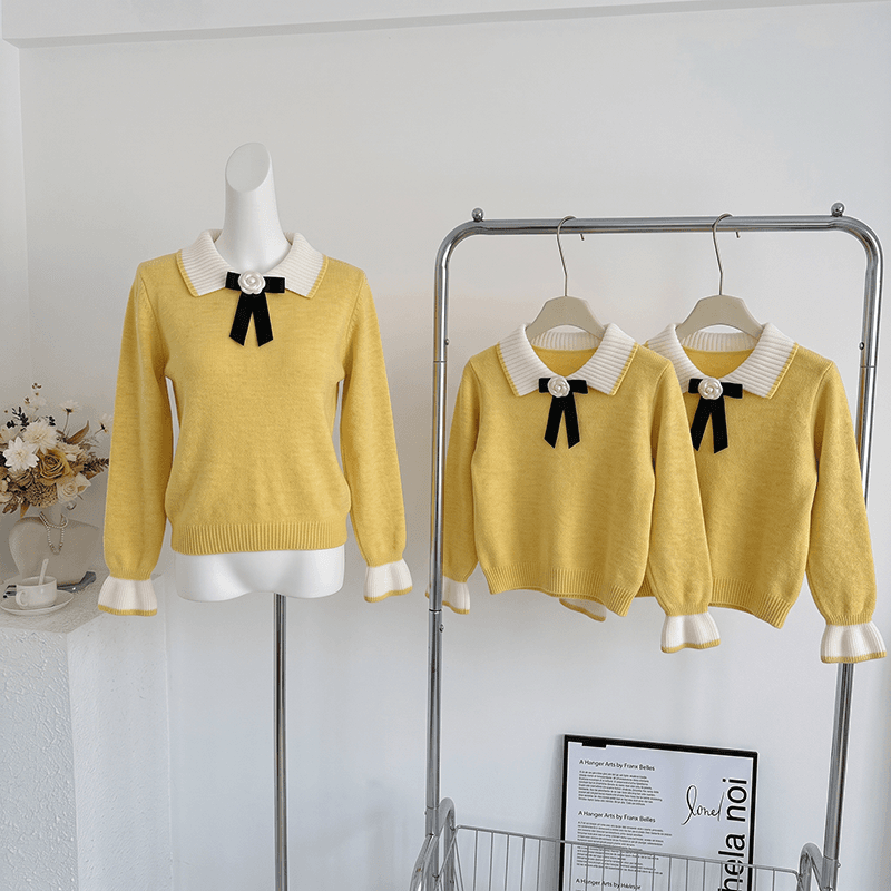 실사 연꽃 잎 소매 달콤한 스타일 베이비 칼라 나비 매듭 스웨터 여자 느긋한 바람 스피커 케이블 커프스 니트 스웨터 상세 이미지 10
