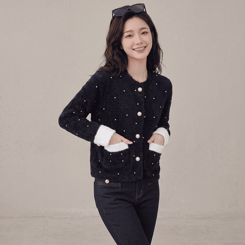 실사 모방 밍크 플리스 작은 샤넬 스타일 카디건 코트 여성 짧은 가을 겨울 새로운 프랑스식 작은 대중 맨위 스웨터 코트 이미지 2
