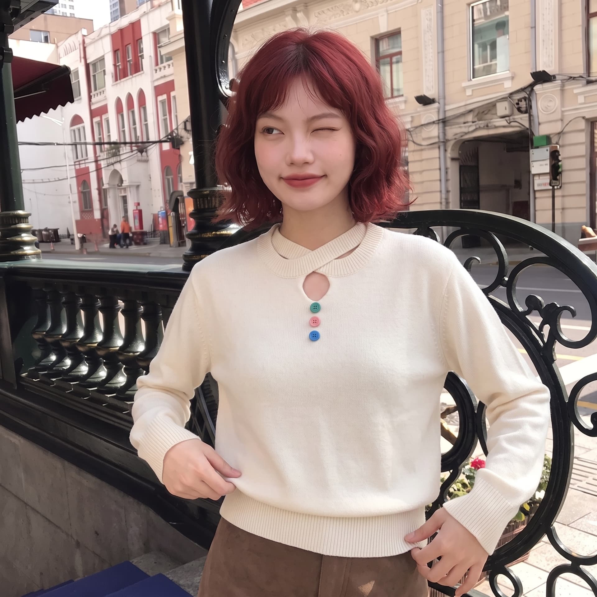 실사 한 부서 고급 센스 배색 라운드 넥 니트 스웨터 가을 겨울 새로운 빅 사이즈 품격 연령 감소 다용도 맨위 여성 이미지 2