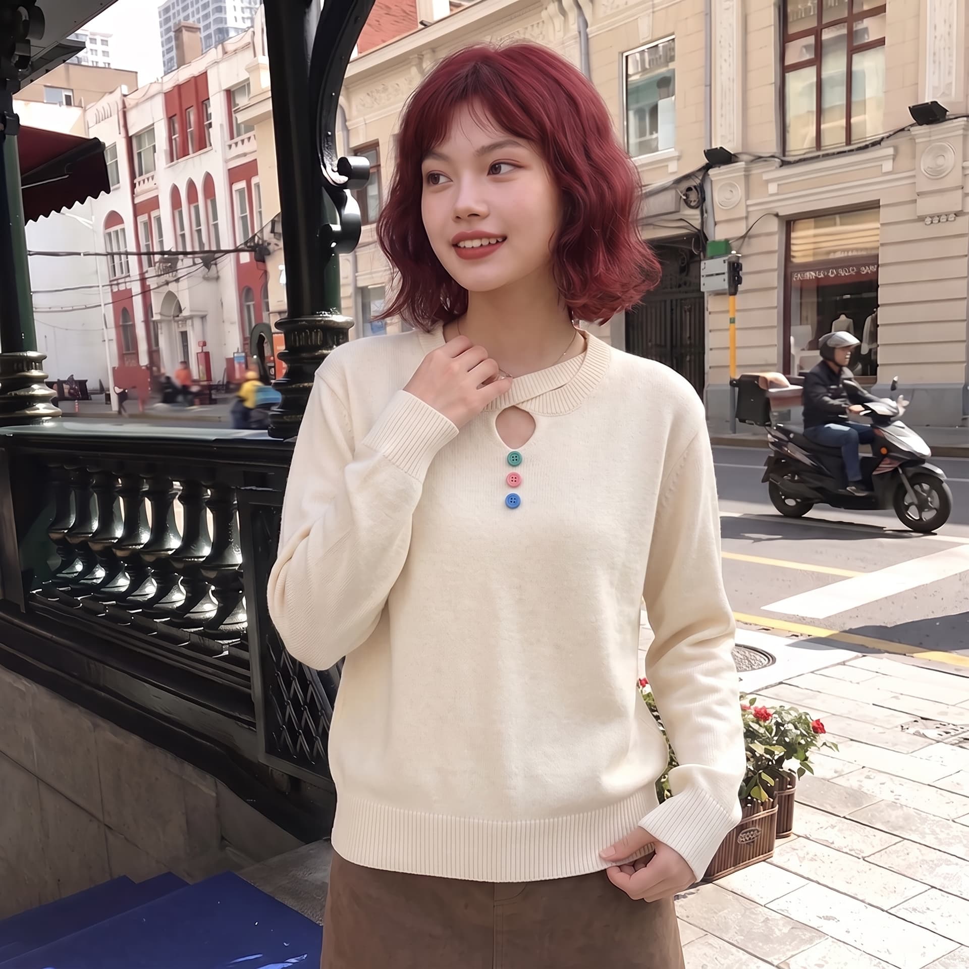 실사 한 부서 고급 센스 배색 라운드 넥 니트 스웨터 가을 겨울 새로운 빅 사이즈 품격 연령 감소 다용도 맨위 여성 상세 이미지 6
