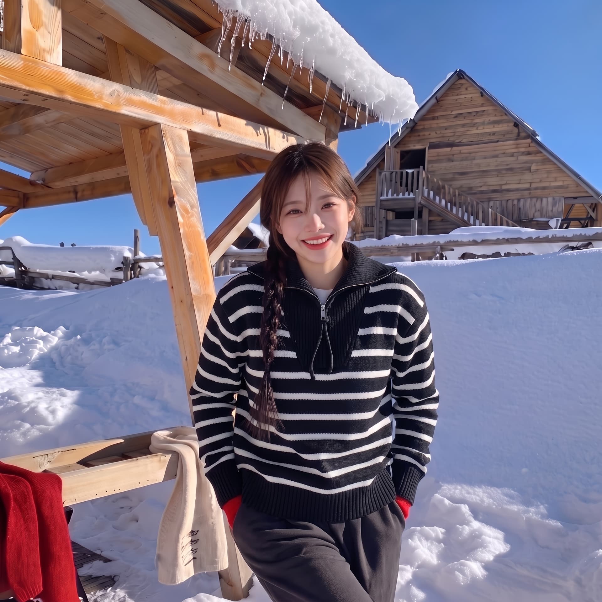 실사 한국 스타일 클래식 스트라이프 디자인 섹션 하프 지퍼 스탠드 칼라 스웨터 여자 가을 미니멀리즘 루즈핏 니트 스웨터 상세 이미지 12