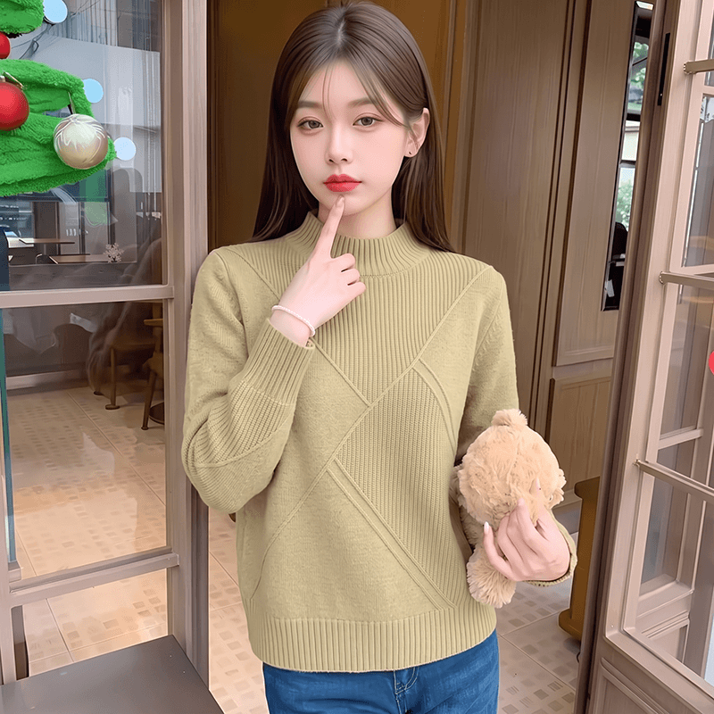 실사 패션 니트 스웨터 겨울 두꺼운 여성 반하이넥 스웨터 기본 셔츠 상세 이미지 10