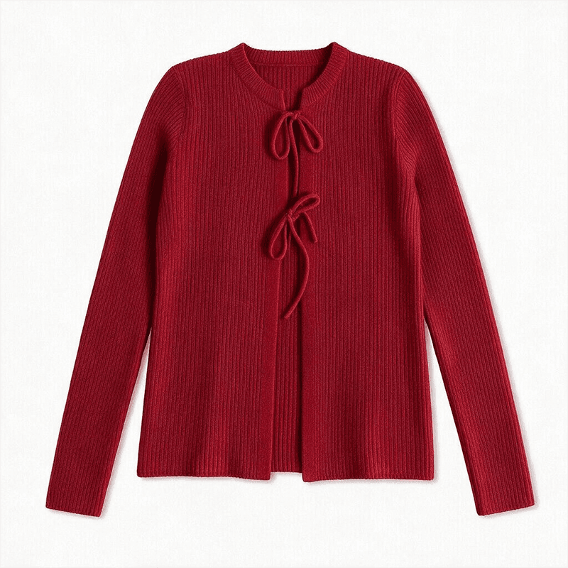 실사 작은 대중 긴팔 티셔츠 나비 매듭 스트랩 니트 스웨터 재킷 부드러운 바람 여성 셔츠 오픈 가디건 스웨터 상세 이미지 16