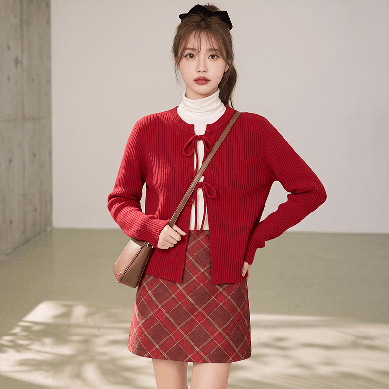 실사 작은 대중 긴팔 티셔츠 나비 매듭 스트랩 니트 스웨터 재킷 부드러운 바람 여성 셔츠 오픈 가디건 스웨터 상세 이미지 22