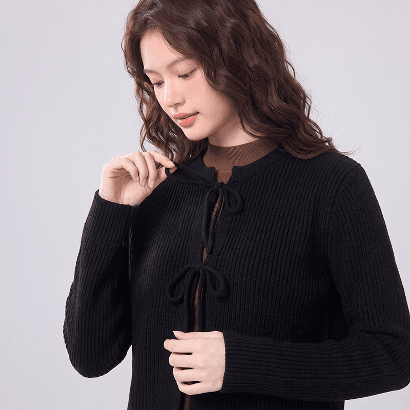 실사 작은 대중 긴팔 티셔츠 나비 매듭 스트랩 니트 스웨터 재킷 부드러운 바람 여성 셔츠 오픈 가디건 스웨터 상세 이미지 13