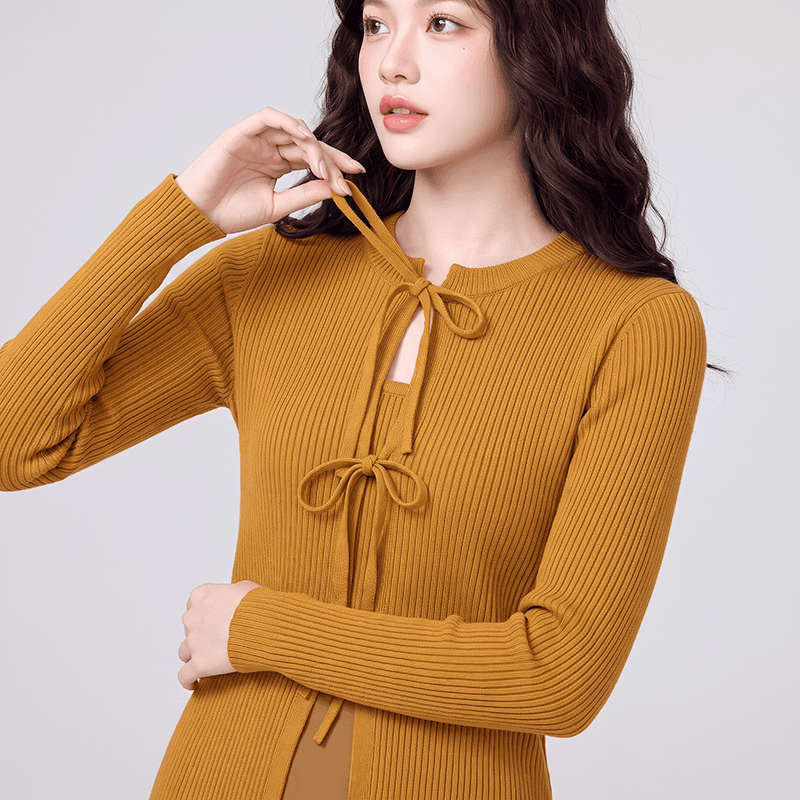 실사 작은 대중 긴팔 티셔츠 나비 매듭 스트랩 니트 스웨터 재킷 부드러운 바람 여성 셔츠 오픈 가디건 스웨터 상세 이미지 18