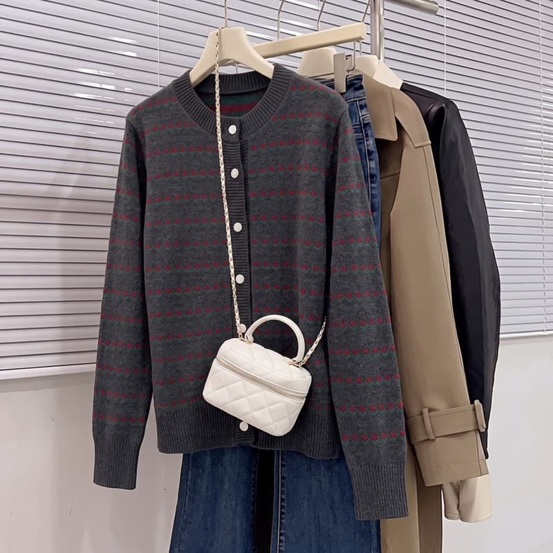 끊다 바람 실사 스트라이프 스웨터 오픈 가디건 여성 가을 겨울철 새로운 와이드 부드러운 찹쌀 다용도 스웨터 코트 이미지 2