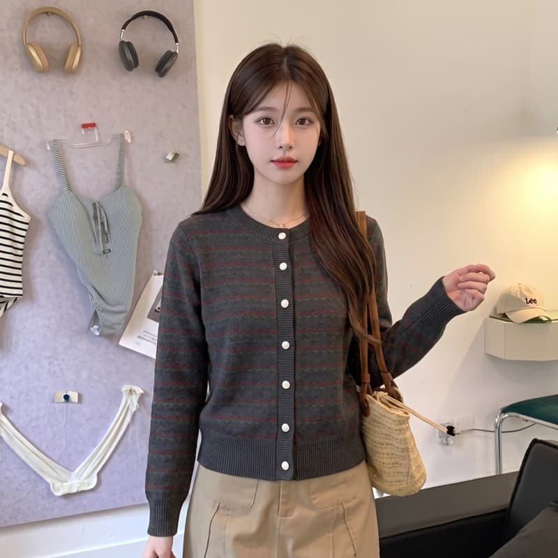 자매 바람 실사 스트라이프 스웨터 오픈 가디건 여성 가을 겨울철 새로운 와이드 부드러운 찹쌀 다용도 스웨터 코트 이미지 2