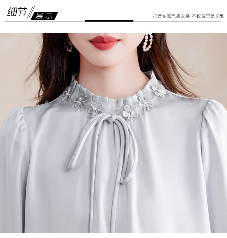 실사 프랑스식 품격 플리츠 레이스 칼라 단색 셔츠 2026 신제품 긴팔 새틴 도루 센스 스탠드 칼라 맨위 상세 이미지 41
