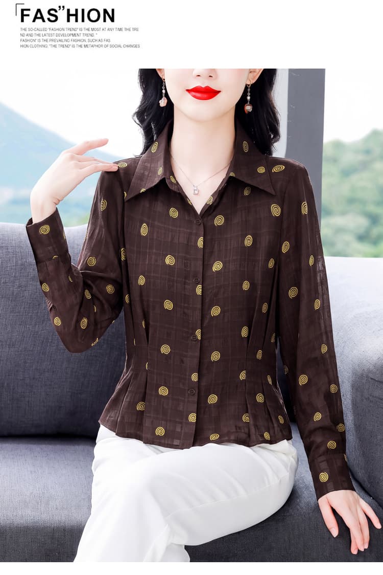 실사 2026 이른 가을 신제품 중년 엄마 클래식 도트 무늬 패션 아름다운 허리 수축 작은 키 긴팔 맨위 상세 이미지 13
