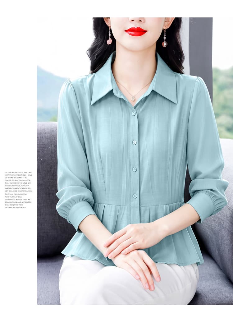 실사 2026 작은 대중 면 린넨 영 엄마 아름다운 허리 수축 단색 다용도 여성 긴팔 맨위 상세 이미지 14