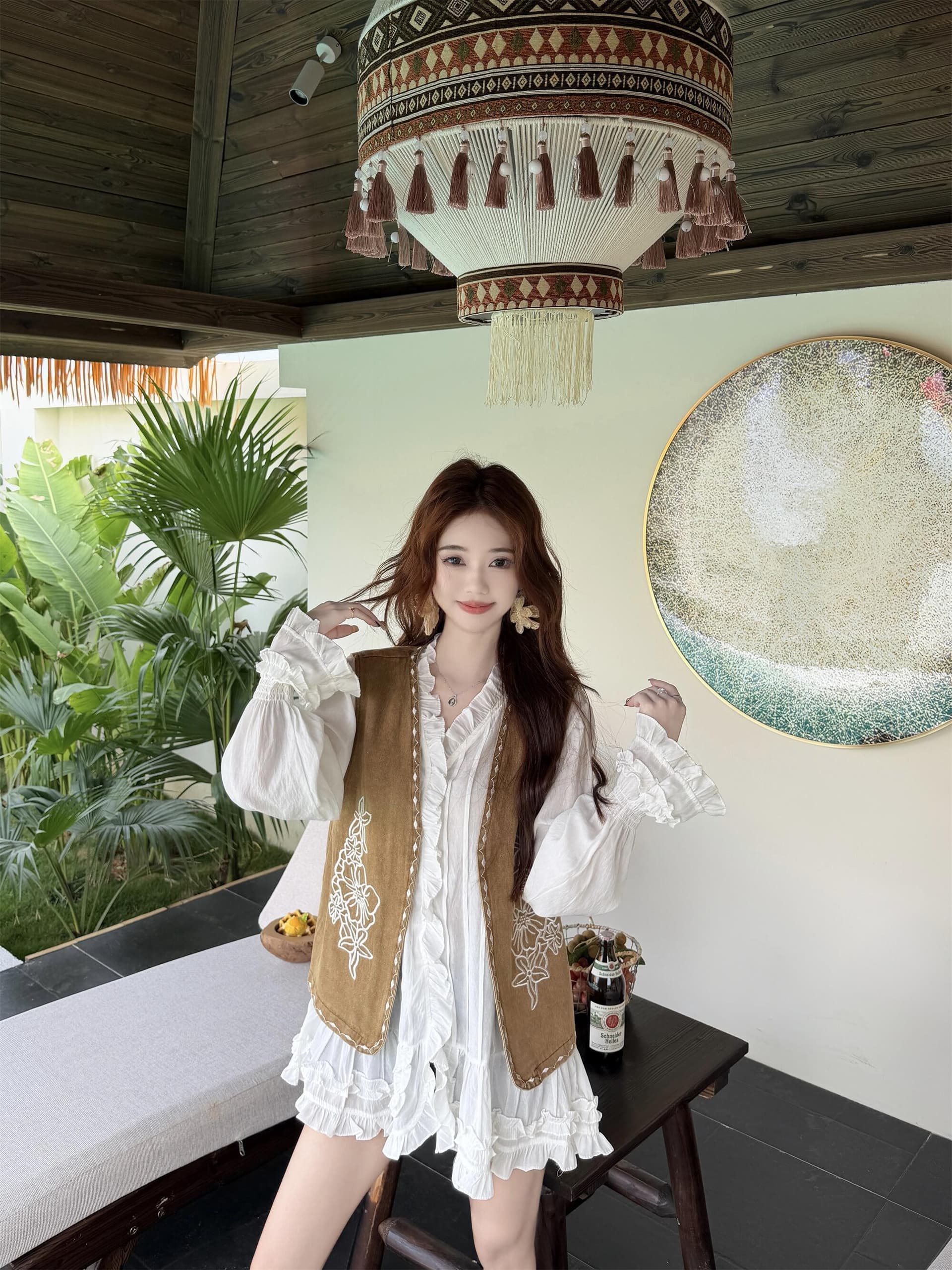 실사 정가 새로운 이른 봄 자수 데님 베스트 프릴 루즈핏 점프 슈트 치마 세트 상세 이미지 8