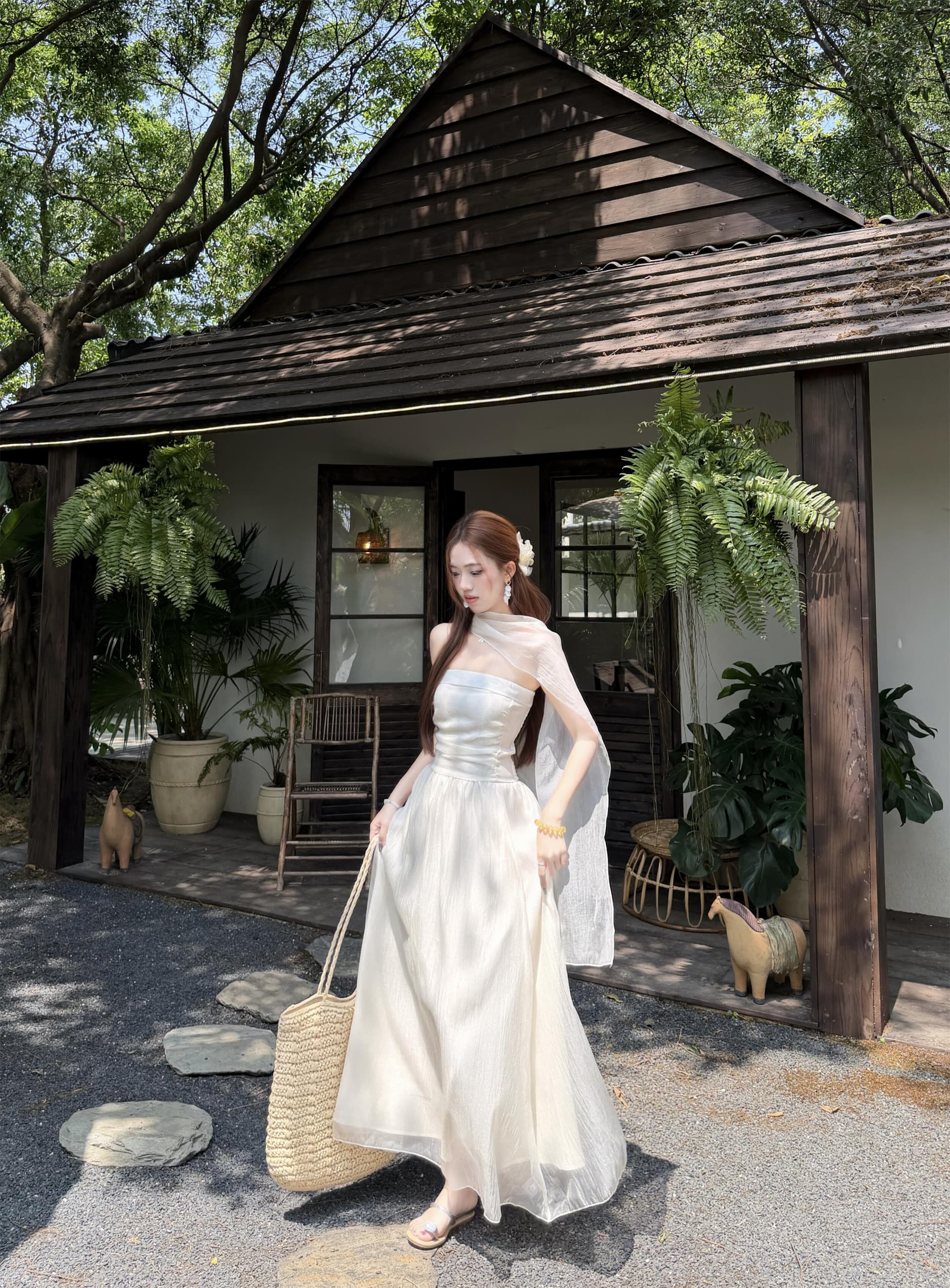 실사 정가 프랑스식 우아함 품격 Chic 숄 칼라 디자인 튜브탑 치마 허리 수축 슬림해 보이는 여성 드레스 상세 이미지 5