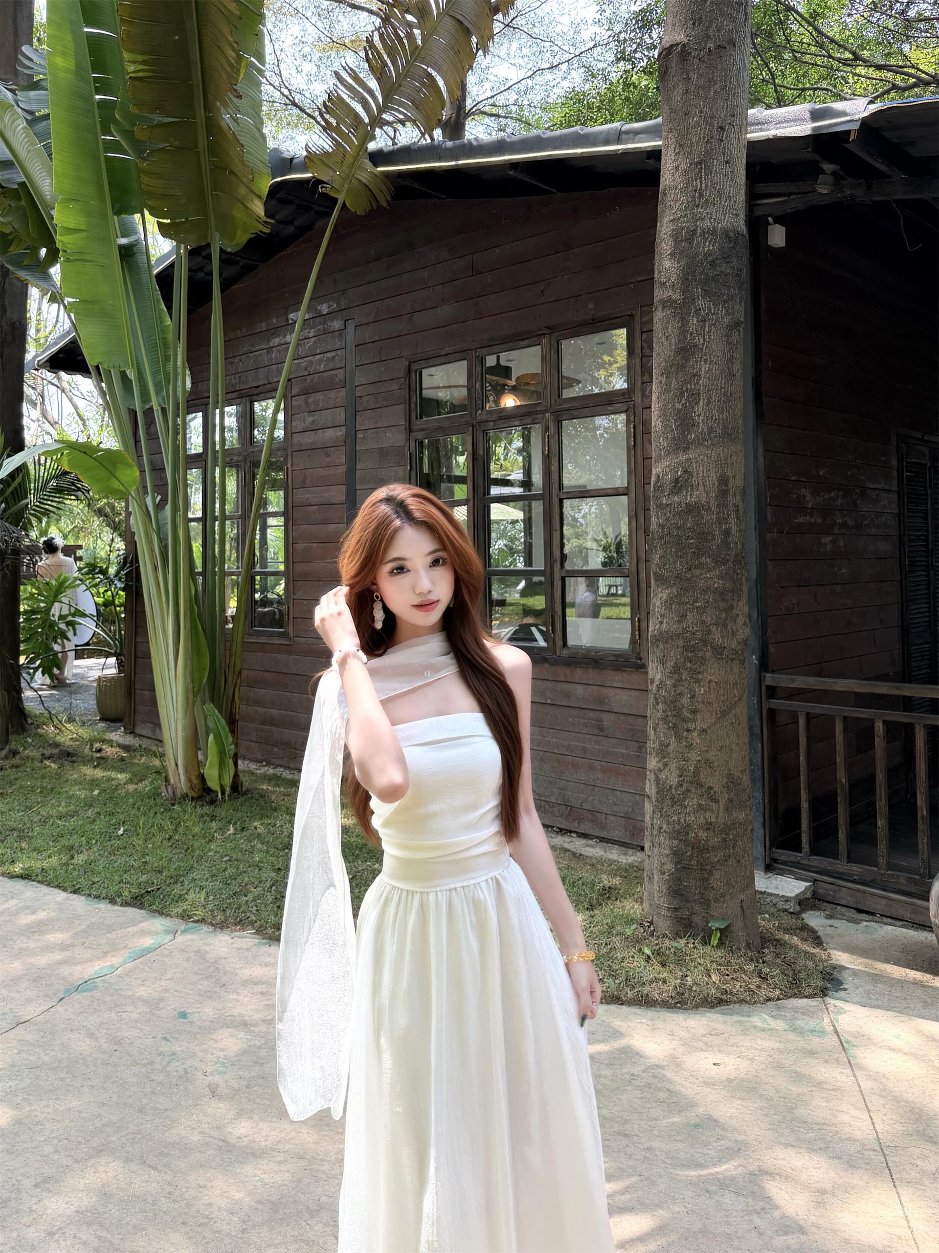실사 정가 프랑스식 우아함 품격 Chic 숄 칼라 디자인 튜브탑 치마 허리 수축 슬림해 보이는 여성 드레스 상세 이미지 13