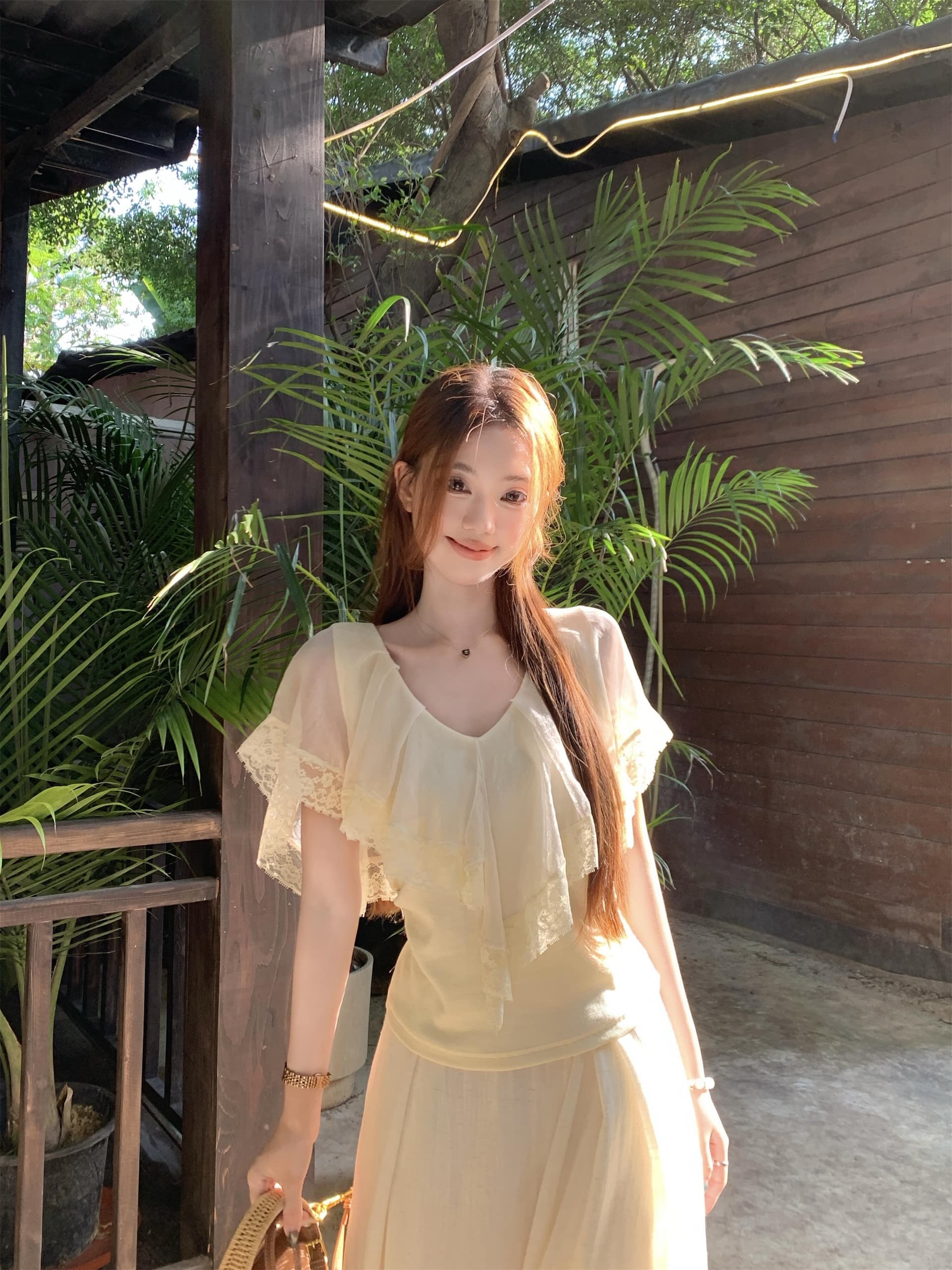 실사 정가 여름 새로운 품격 풀오버 레이스 조각 쉬폰 블라우스 반팔 슬림해 보이는 다용도 맨위 상세 이미지 1